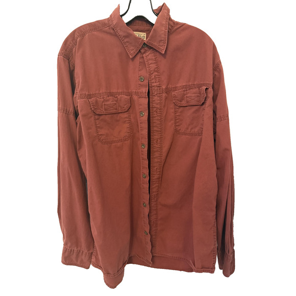 Red Head Shirt Mens Large Rust Red Button Up Long Sleeve Two Chest Pockets Field - Picture 2 of 8